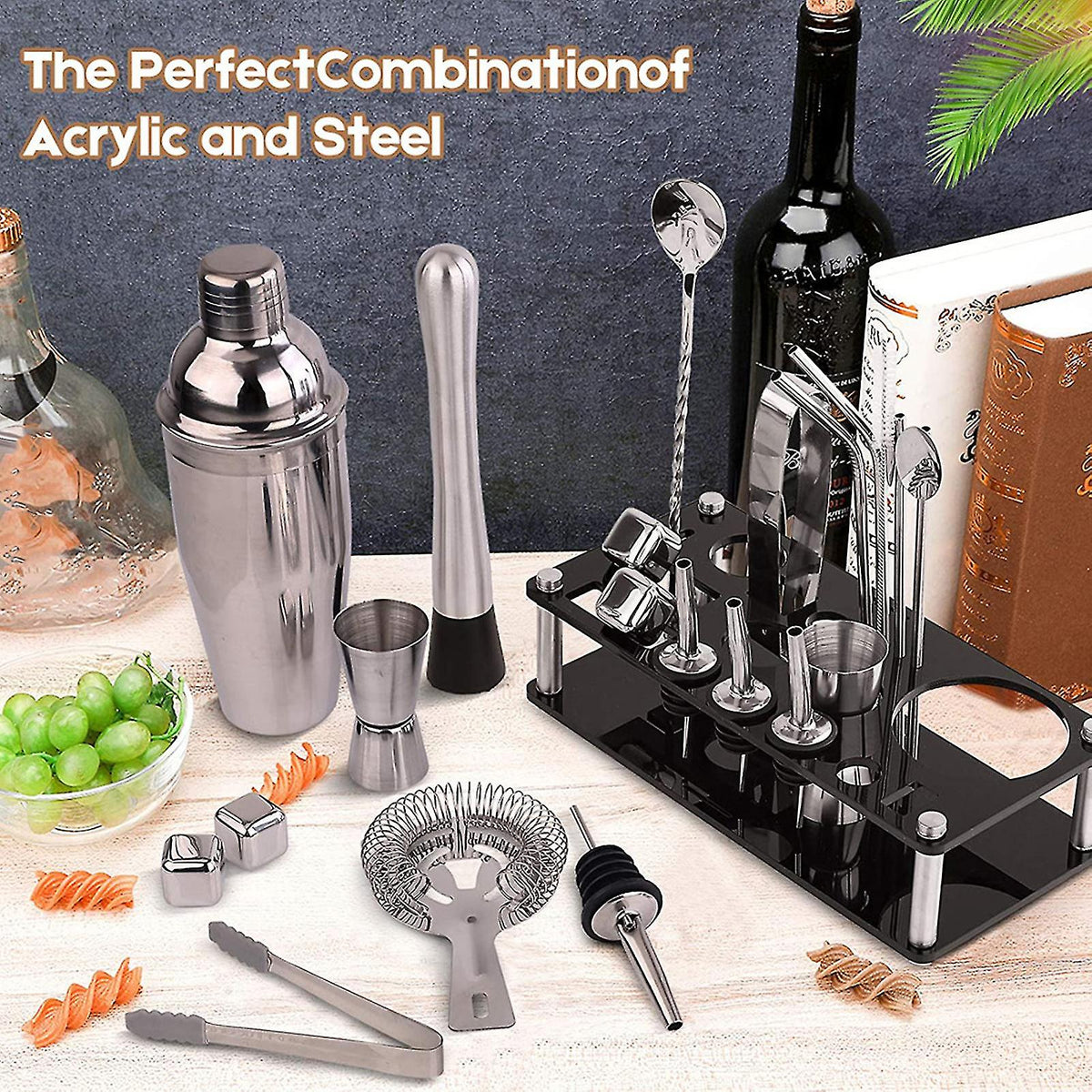 Ensemble de shaker à cocktails Martini en acier inoxydable 23PCS/SET avec support
