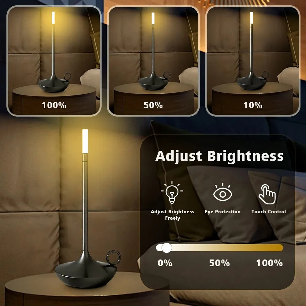 Lampada da tavolo LED vintage — design ricaricabile senza fili, interruttore touch e ricarica USB