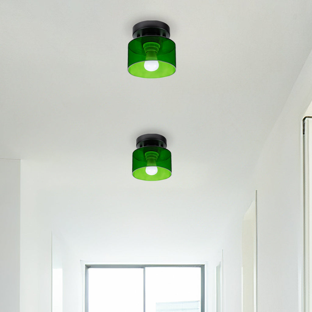 Retro Amber Glass Ceiling Light — E27/E26 Socket, Direct Mount, Cylindrical Shade