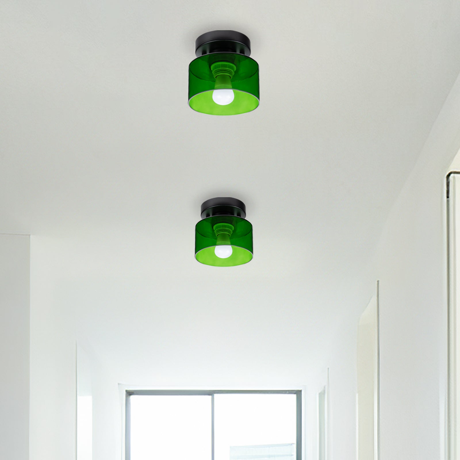 Retro Amber Glass Ceiling Light — E27/E26 Socket, Direct Mount, Cylindrical Shade