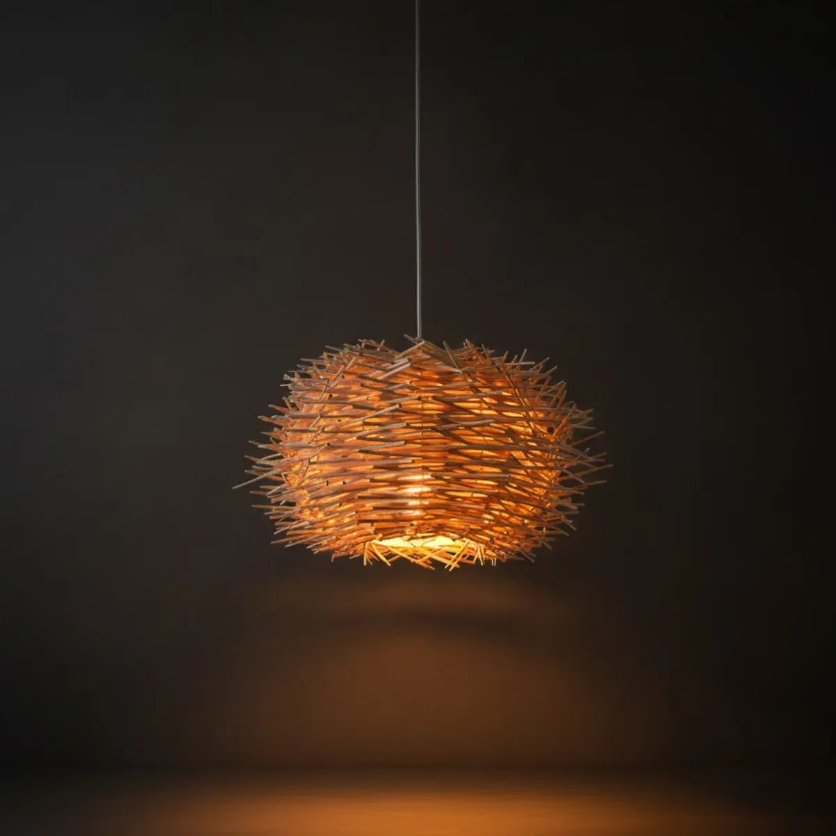 Farmhouse Globular Wood Pendant Light – Brown for Living Room - Flindria