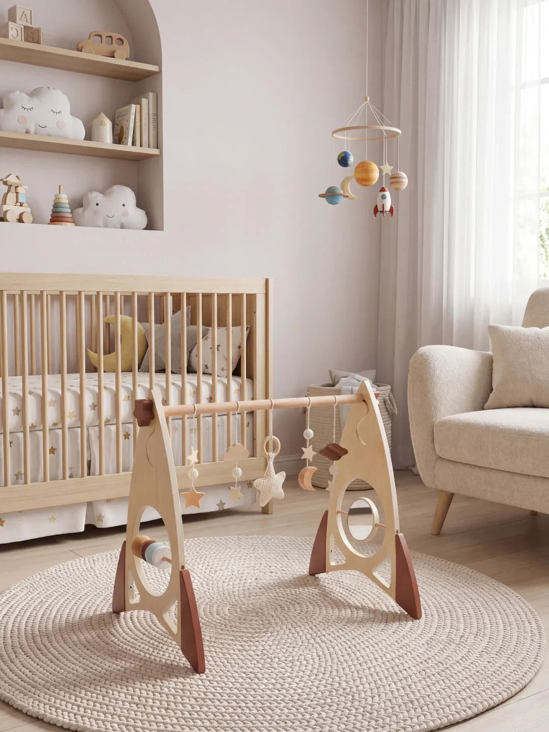 Wooden Sensory Play Arch — Space Rocket and Star Themed Toy Gym