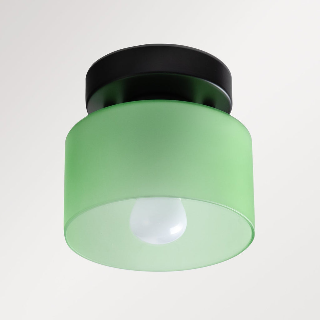 Retro Amber Glass Ceiling Light — E27/E26 Socket, Direct Mount, Cylindrical Shade