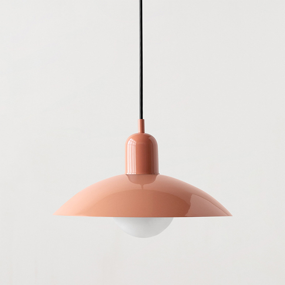 Macaron Bauhaus-Pendelleuchte — farbenfroher Schirm mit offenem Sockel