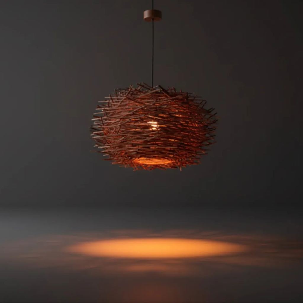 Farmhouse Globular Wood Pendant Light – Brown for Living Room - Flindria