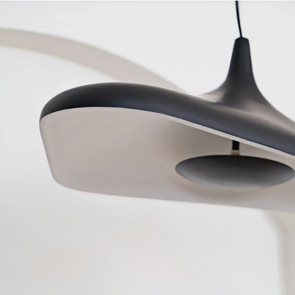 Modern Hooded Pendant Light – White/ Black Resin/Metal Living/Dining Room - Flindria