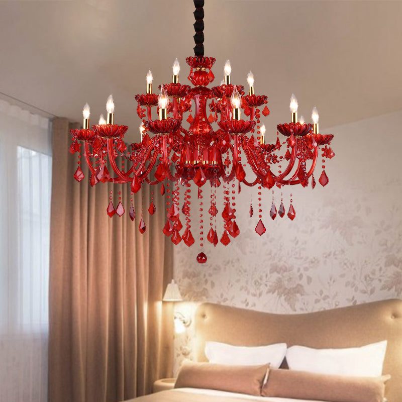 Modern Red Crystal Chandelier — Elegant Statement Lighting