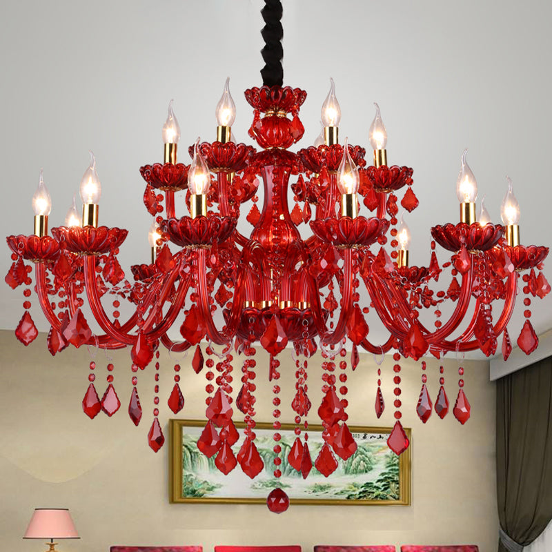 Modern Red Crystal Chandelier — Elegant Statement Lighting