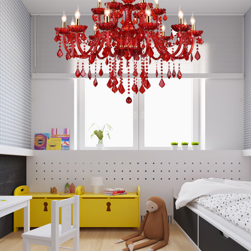 Modern Red Crystal Chandelier — Elegant Statement Lighting
