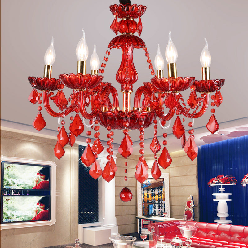 Modern Red Crystal Chandelier — Elegant Statement Lighting