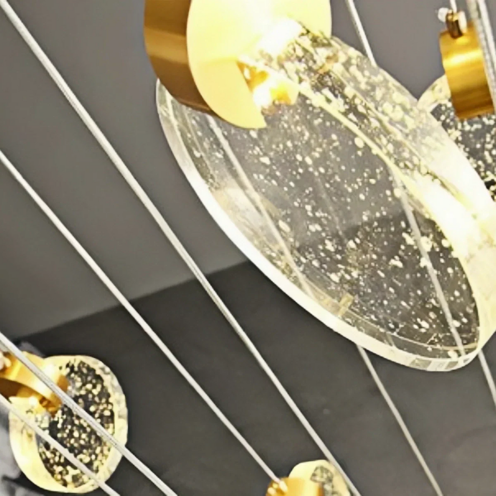 Art Deco Round – Pendant Light Gold Metal/Crystal for Dining Room - Flindria