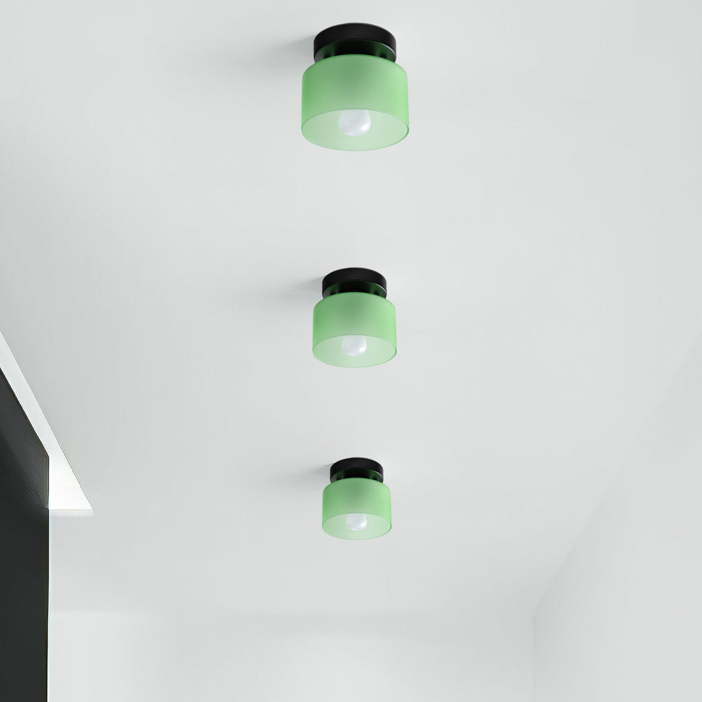 Retro Amber Glass Ceiling Light — E27/E26 Socket, Direct Mount, Cylindrical Shade