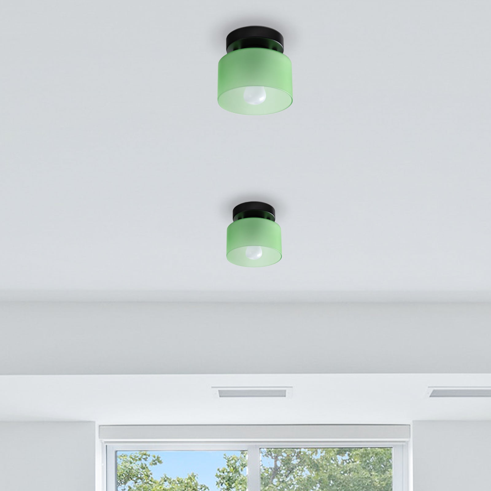 Retro Amber Glass Ceiling Light — E27/E26 Socket, Direct Mount, Cylindrical Shade