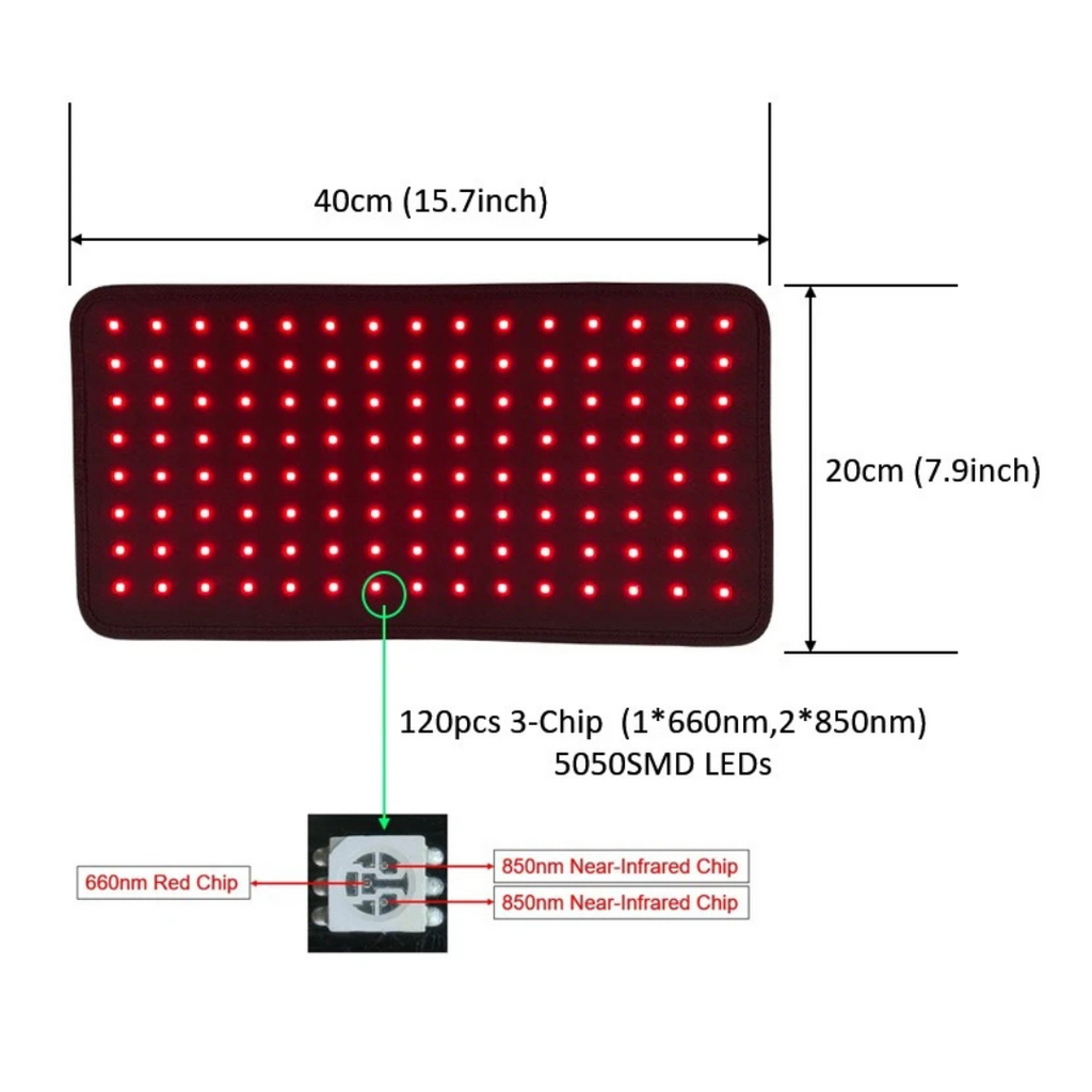 Pas do terapii czerwonym światłem podczerwonym — TENS, 120 diod LED klasy medycznej