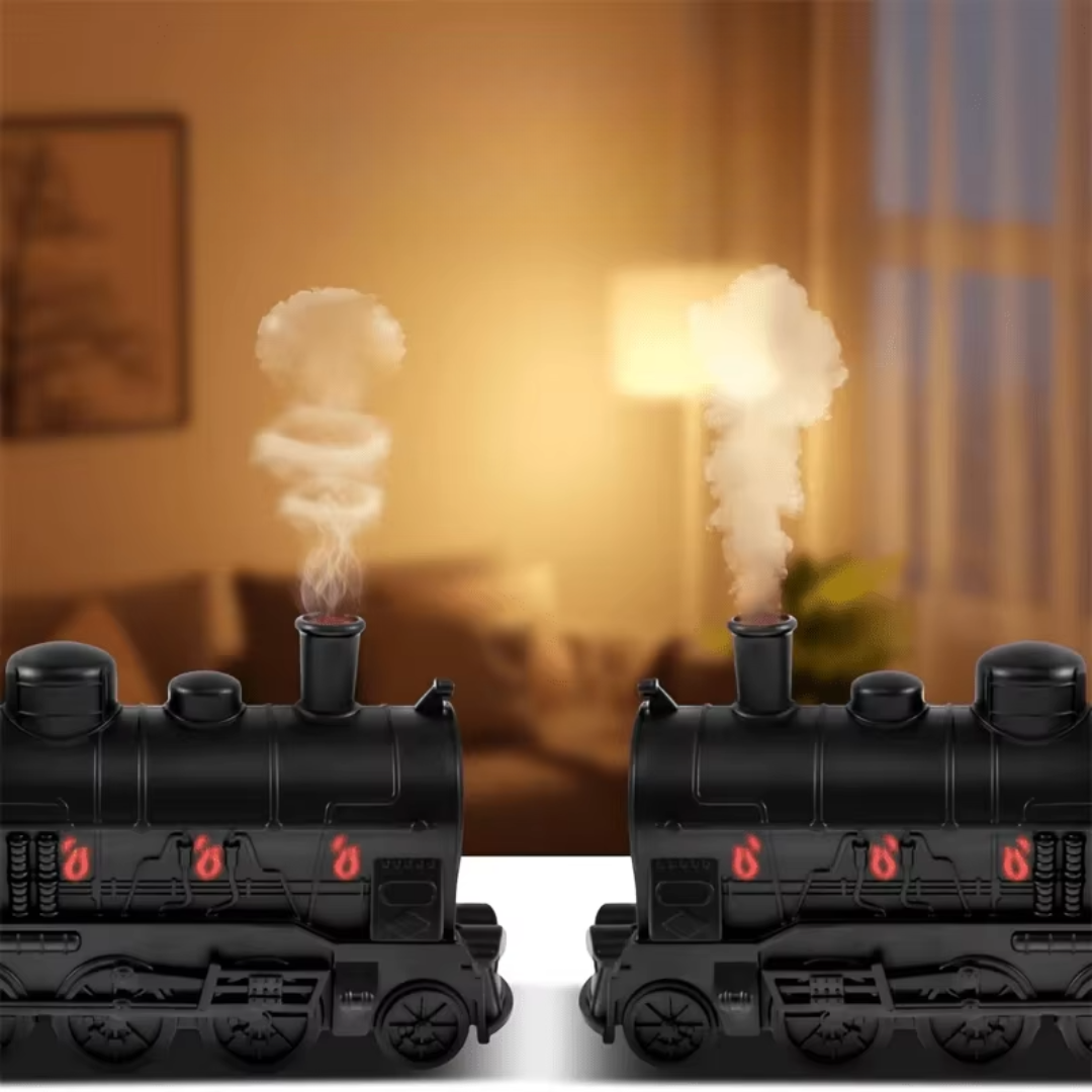 Kompaktní stolní zvlhčovač vzduchu s designem vláčku a chladnou mlhou