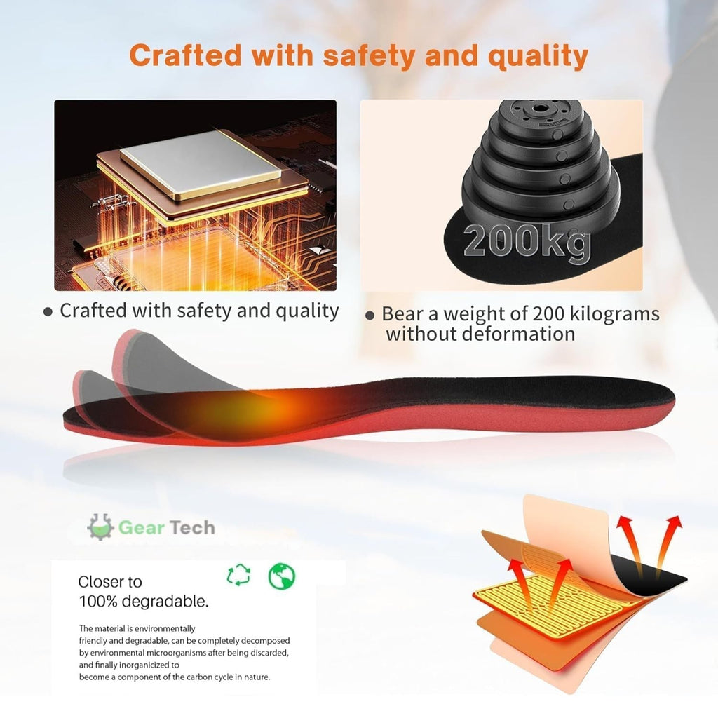 Rechargeable Heated Boot Insoles — Dual Heating Elements, Bulk-Free Fit