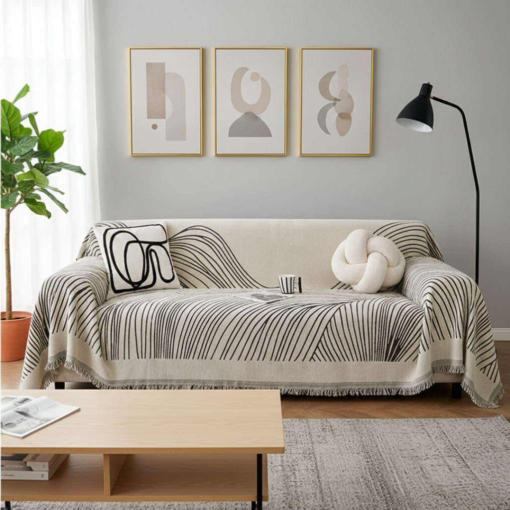 Reversible Jacquard Sofa Cover — Dual-Faced, Breathable Knit Texture