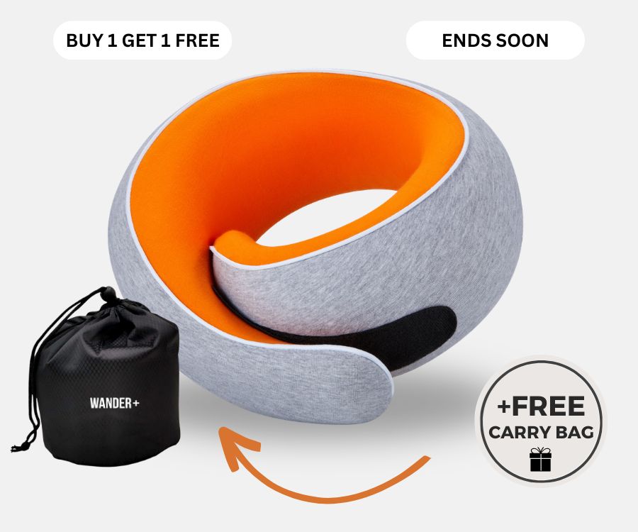 Almofada de viagem para o pescoço em espuma viscoelástica — Ajuste ergonómico e formato compacto para transportar