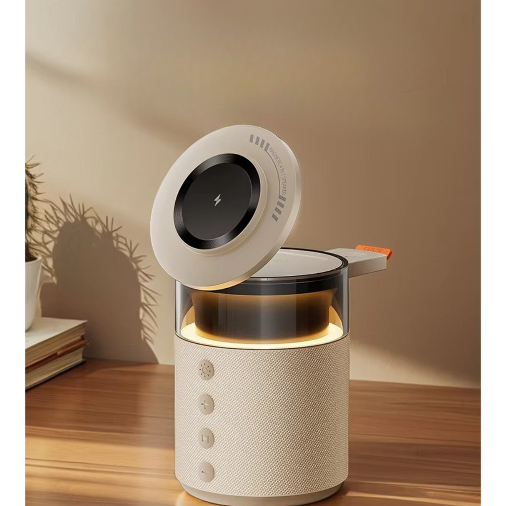 マグネット式ワイヤレス充電ステーション - iPhone、iWatch＆AirPodsハブ、スピーカーとLEDランプ一体型