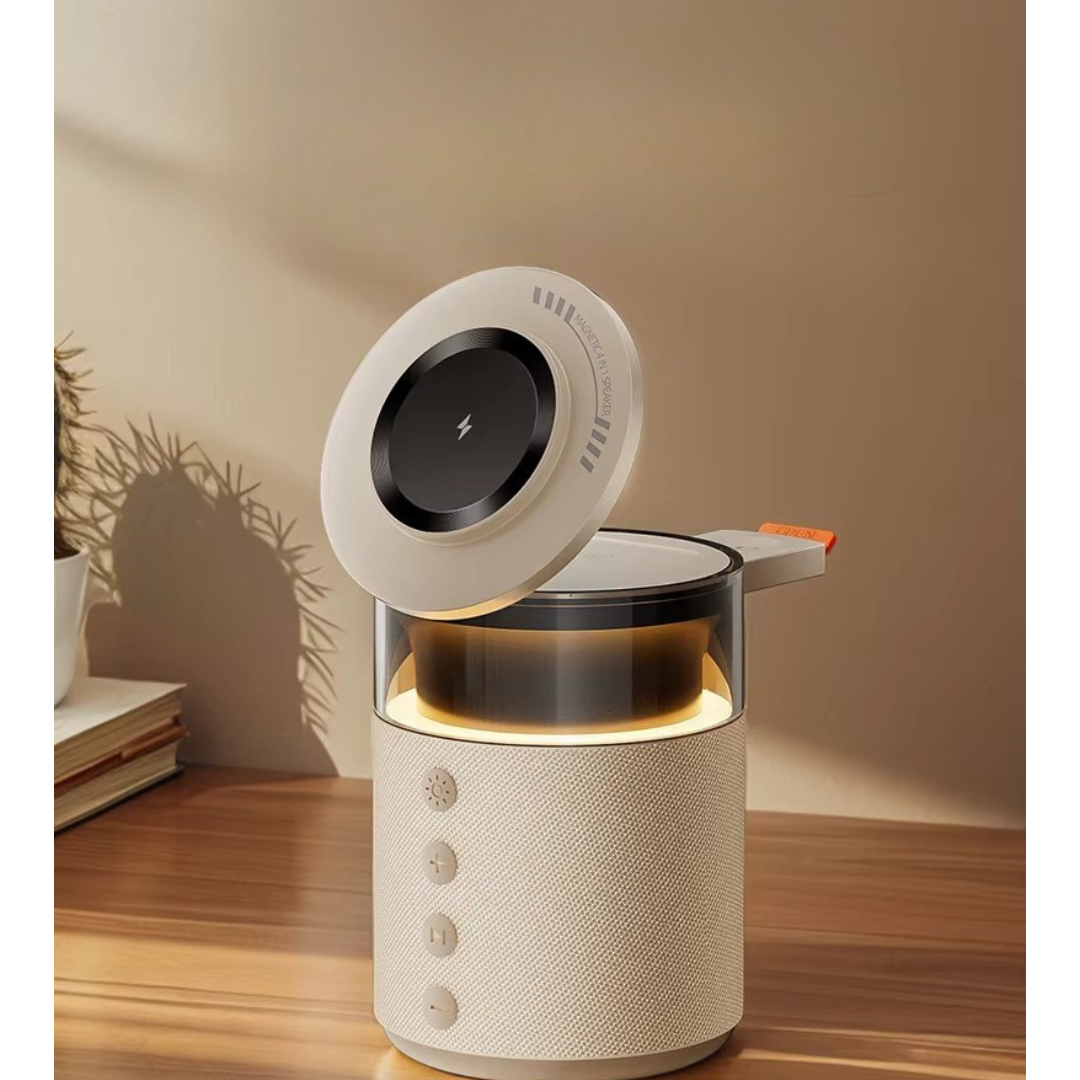 マグネット式ワイヤレス充電ステーション - iPhone、iWatch＆AirPodsハブ、スピーカーとLEDランプ一体型