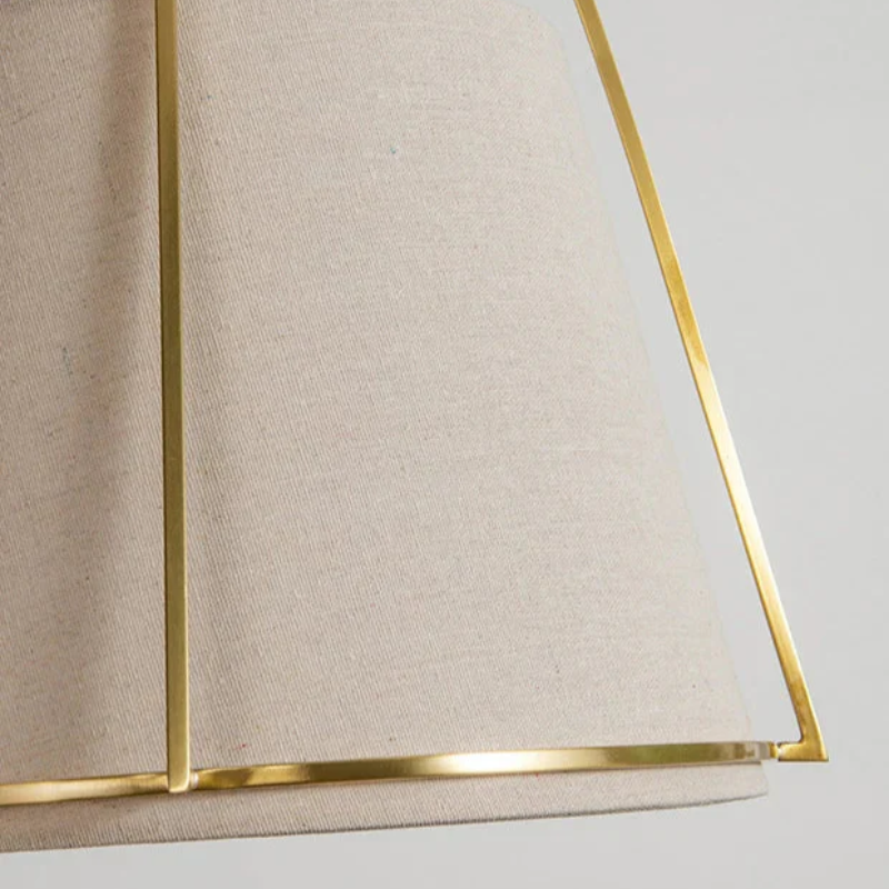 Elara Pendant Light In Beige Fabric With Brass Frame