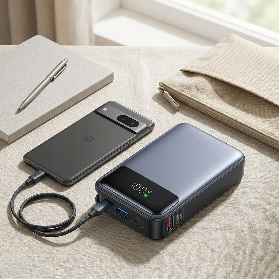Φορητό power bank 20000mAh — Ενσωματωμένο καλώδιο, γρήγορη φόρτιση