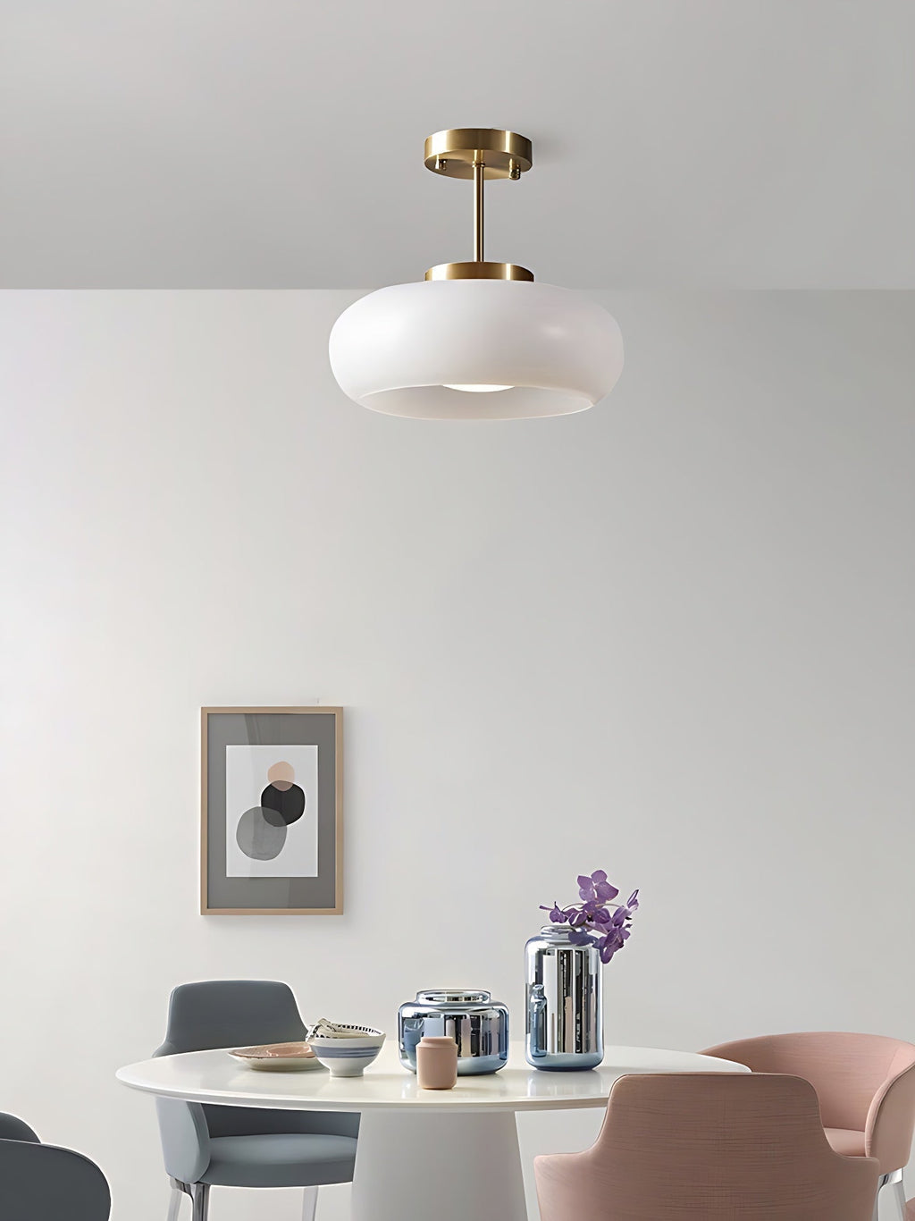 Bauhaus Circular Ceiling Light — Glass Disk Shade, Brass or Chrome Finish, Orange-Yellow or White Glass