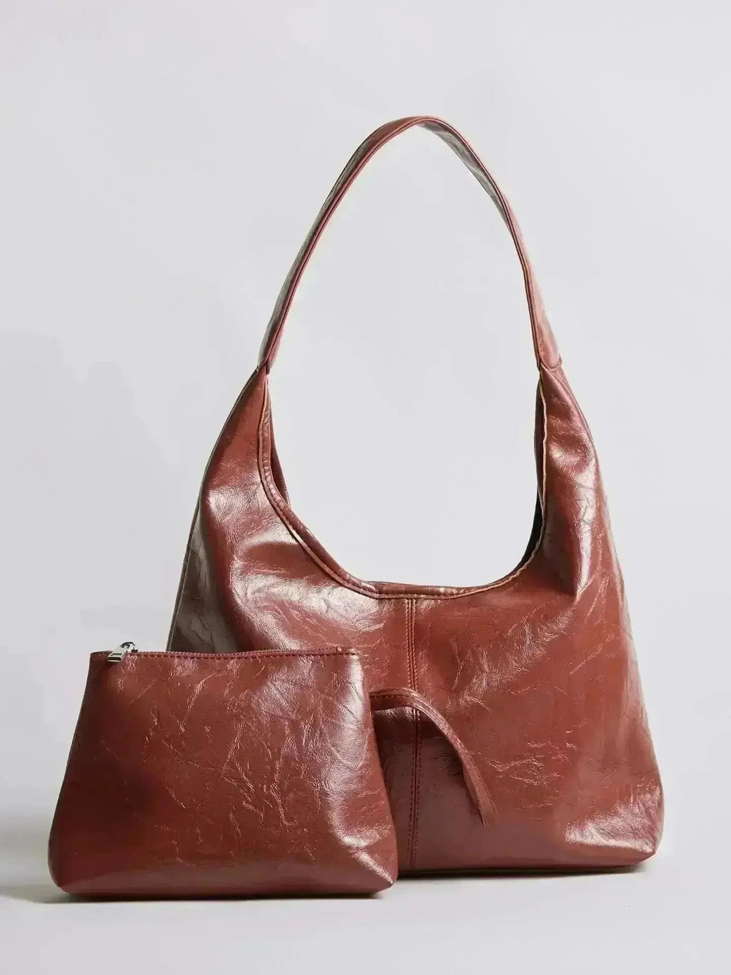 Saco de couro vintage envelhecido — inclui estojo de cosméticos
