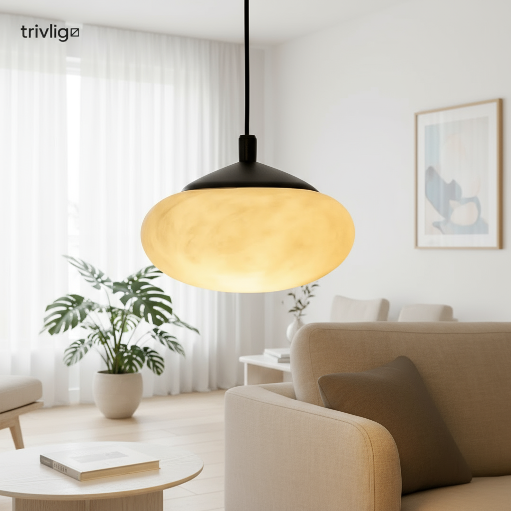 Lunara Alabaster Finish Mini Pendant Light With Mushroom Silhouette