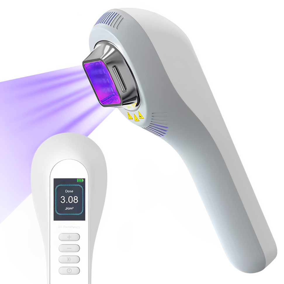 Přenosná UVB lampa 308 nm – dobíjecí systém pro ozařování pokožky