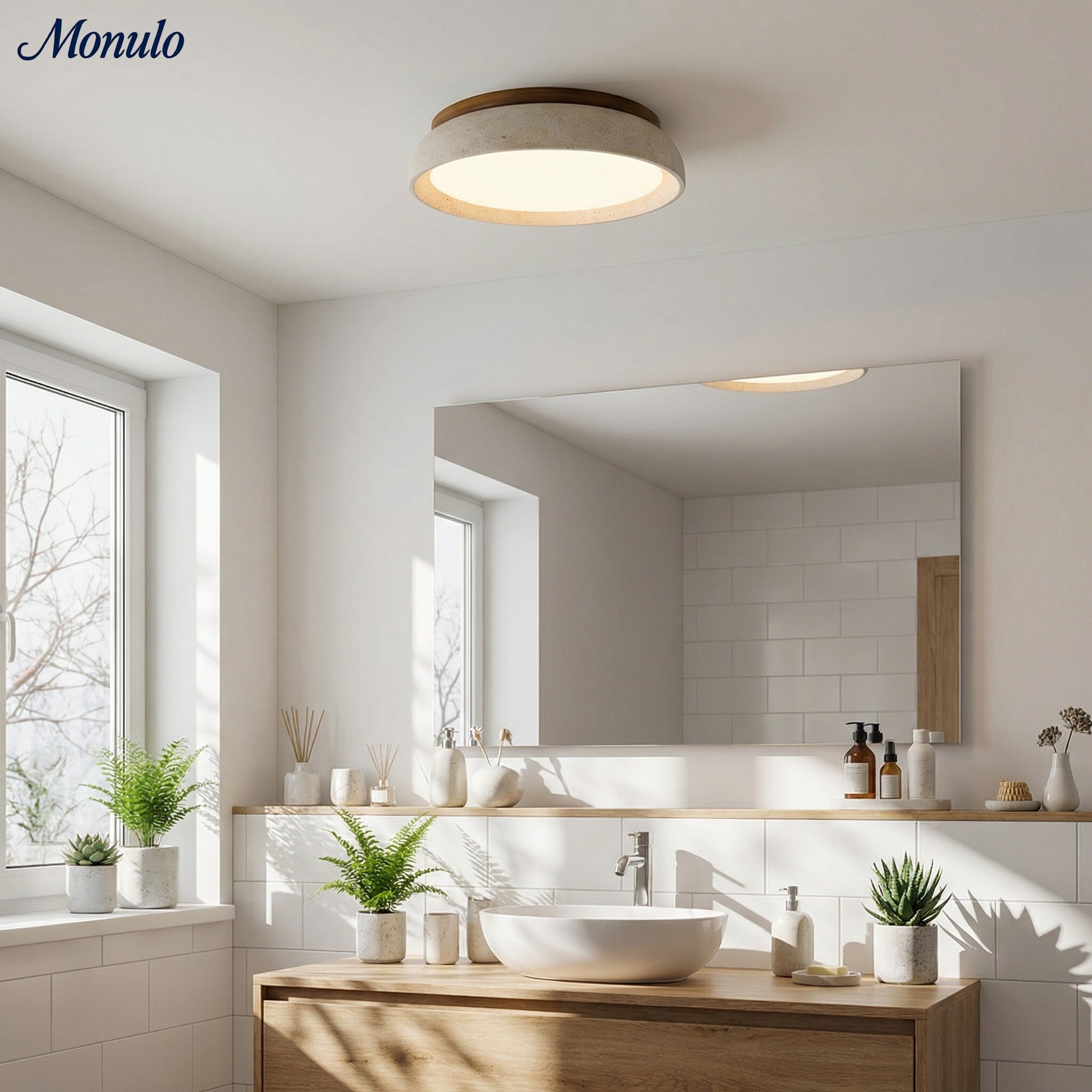 30cm × 43cm Beige Travertine Ceiling Lamp — Natural Stone Sculptural Pendant, Scandinavian Warm Glow