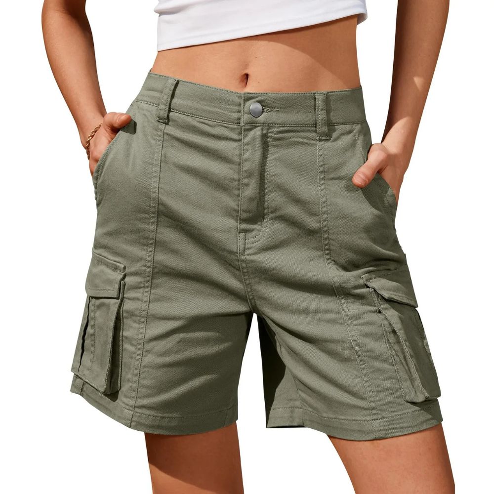 Womens Low Waist Long Work Cargo Shorts | Filindra