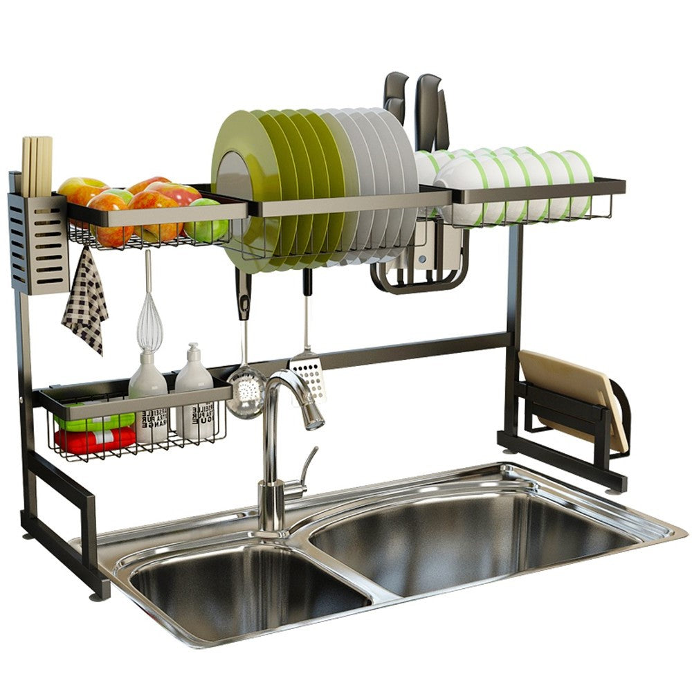 34.6" Stainless Steel Black Dish Drying Rack Over Kitchen Sink, Dishes and Utensils Draining Shelf | Filindra