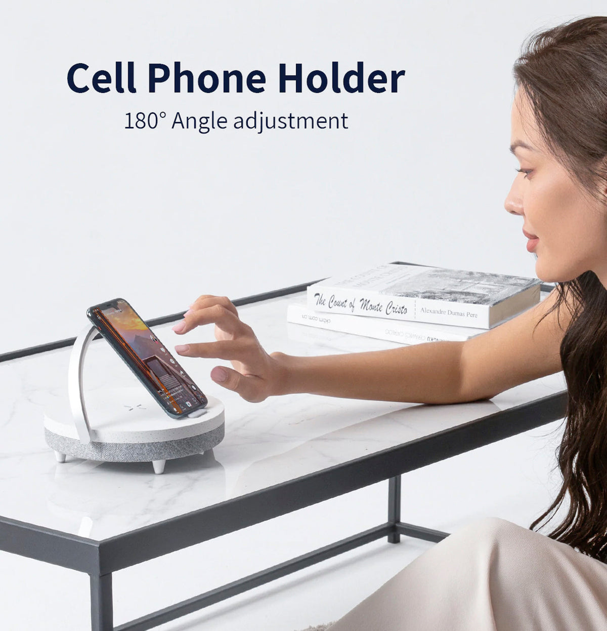 4-in-1 Bedside Lamp — Dimmable Light, Wireless Charging & Speaker