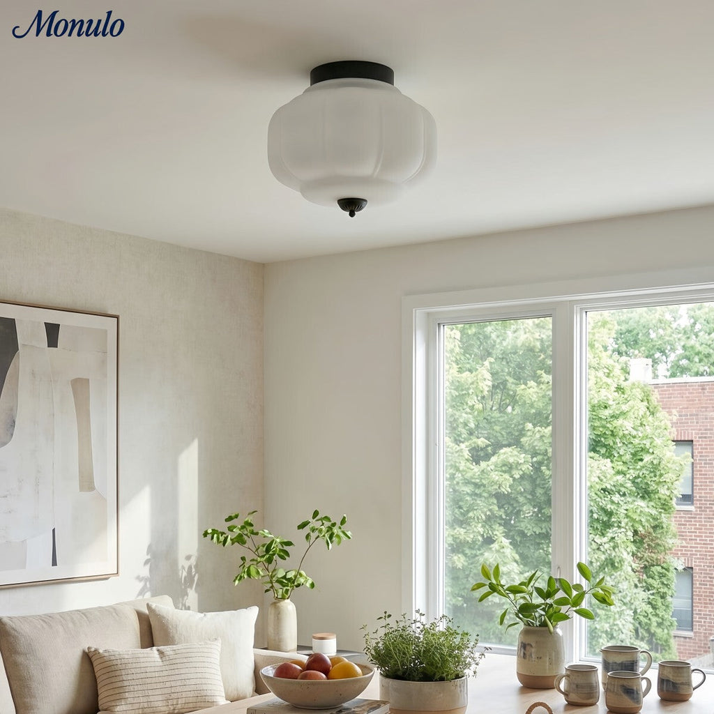 Luz de teto moderna de montagem embutida — abajur escandinavo em vidro leitoso, iluminação suave