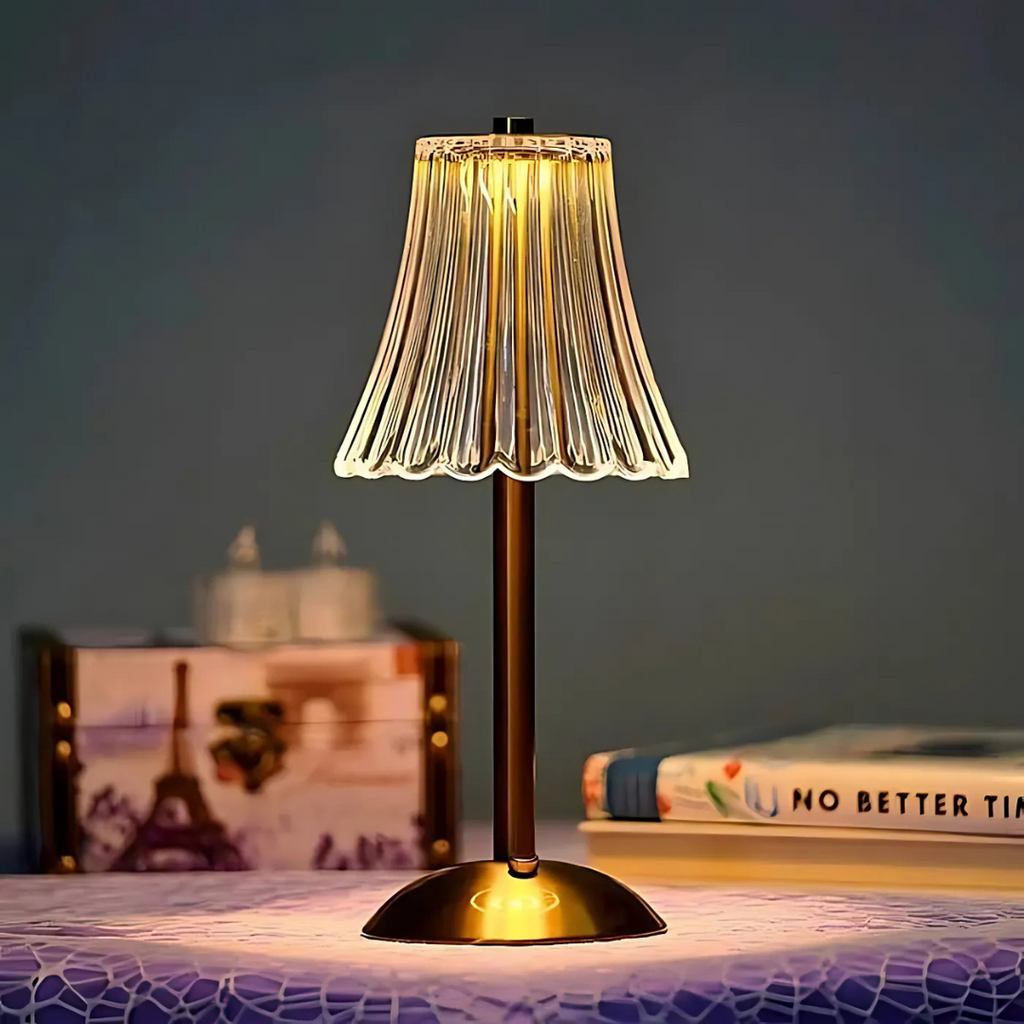 Lumora Tischlampe mit kristallinem LED, kabellos und wiederaufladbar