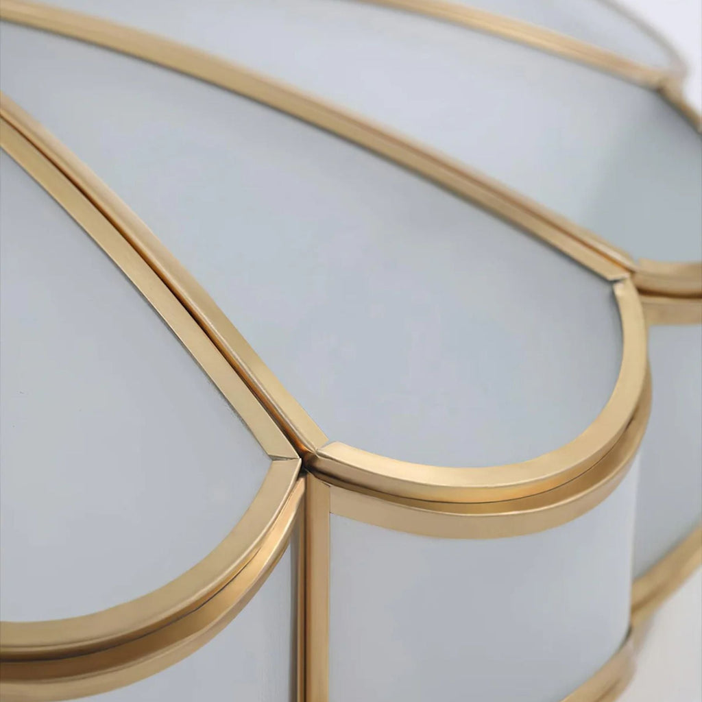 Gold Brass Round Ceiling Light — Anti-Glare Glass Panel, Diffused Warm Glow