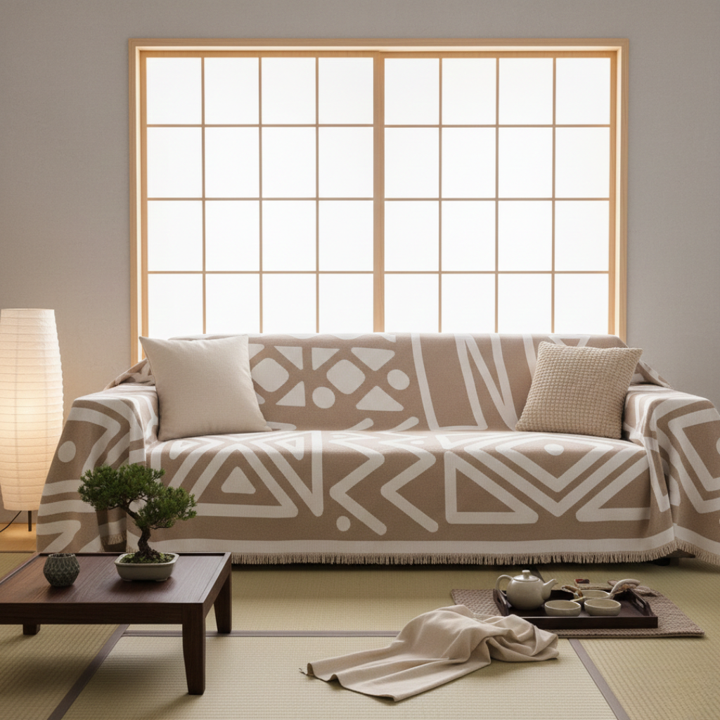 Protiskluzový pratelný potah na pohovku — geometrický boho design