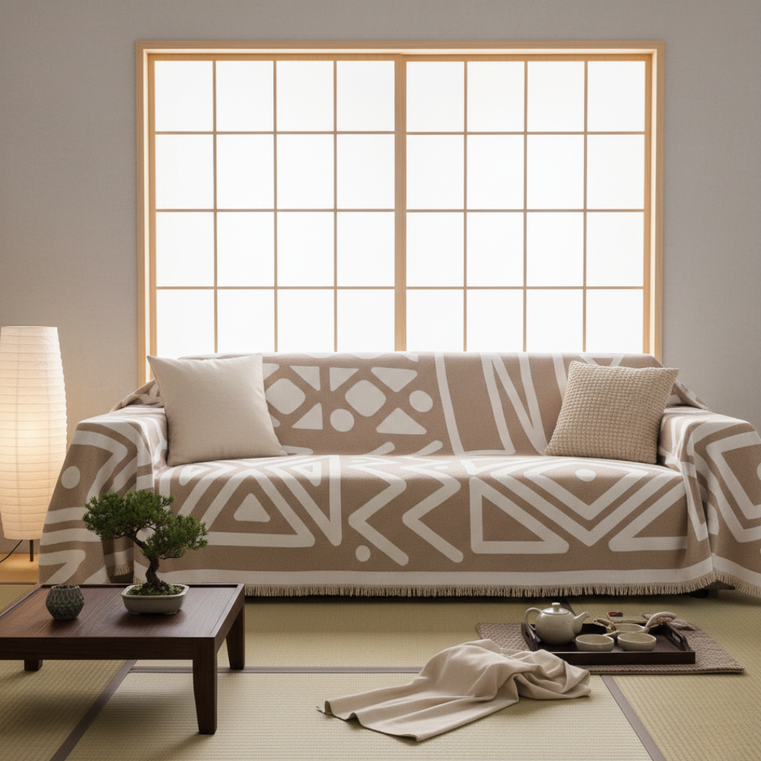 Protiskluzový pratelný potah na pohovku — geometrický boho design