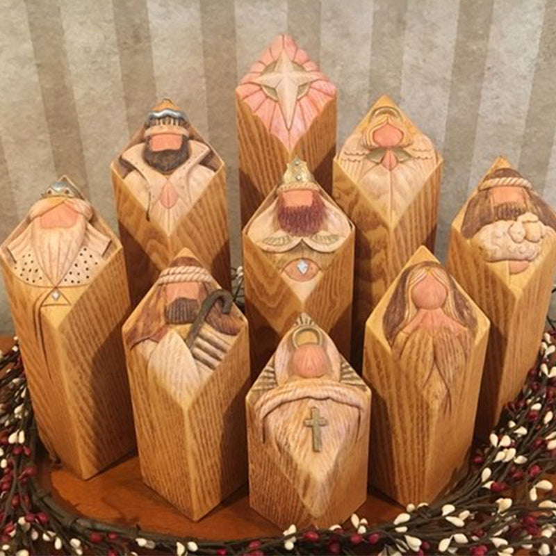 Heaven julekrybbestatuer til træer og søjler, julesæt med 9 dele