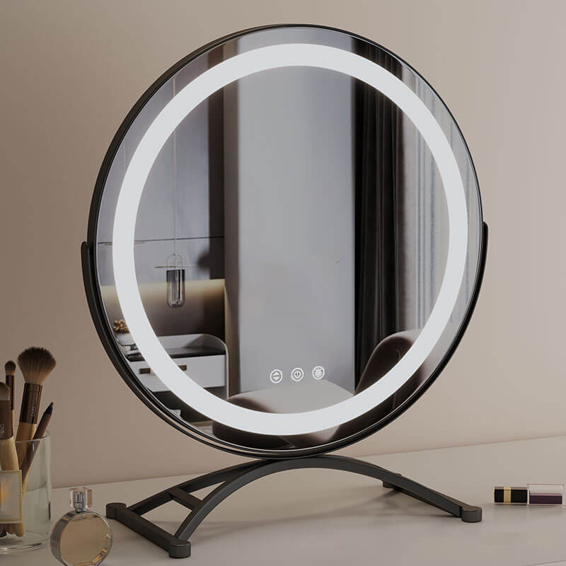 Specchio LED da trucco — Illuminazione dimmerabile, supporto con rotazione a 360 gradi, pannello di controllo touch