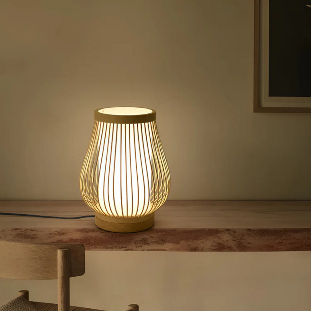 Bambusová LED stolní lampa Hinata v japonském stylu pro ložnici a pracovní prostor s klidným světlem
