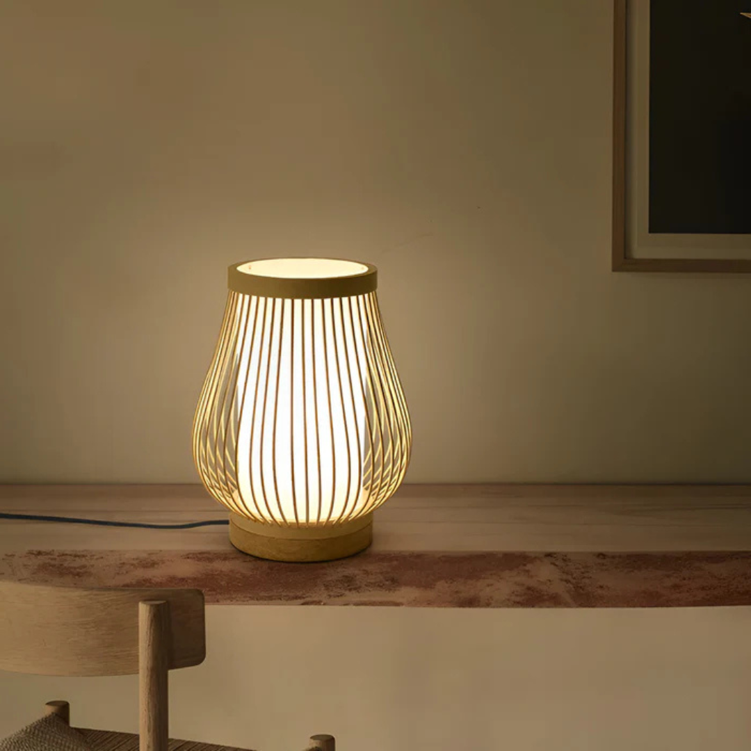Bambusová LED stolní lampa Hinata v japonském stylu pro ložnici a pracovní prostor s klidným světlem