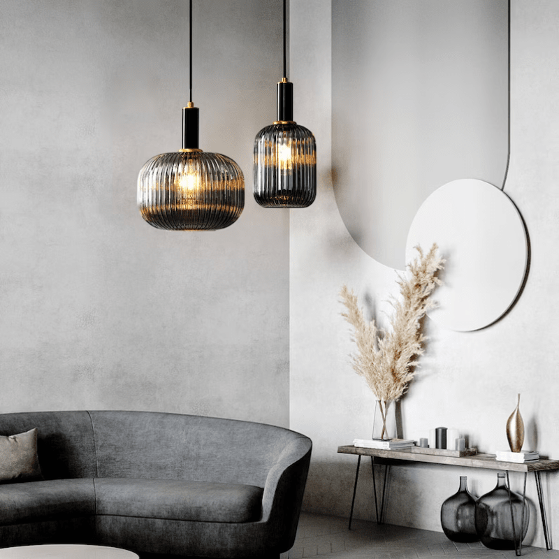 Nordic Vintage Glass Pendant With Black Glass And Metal