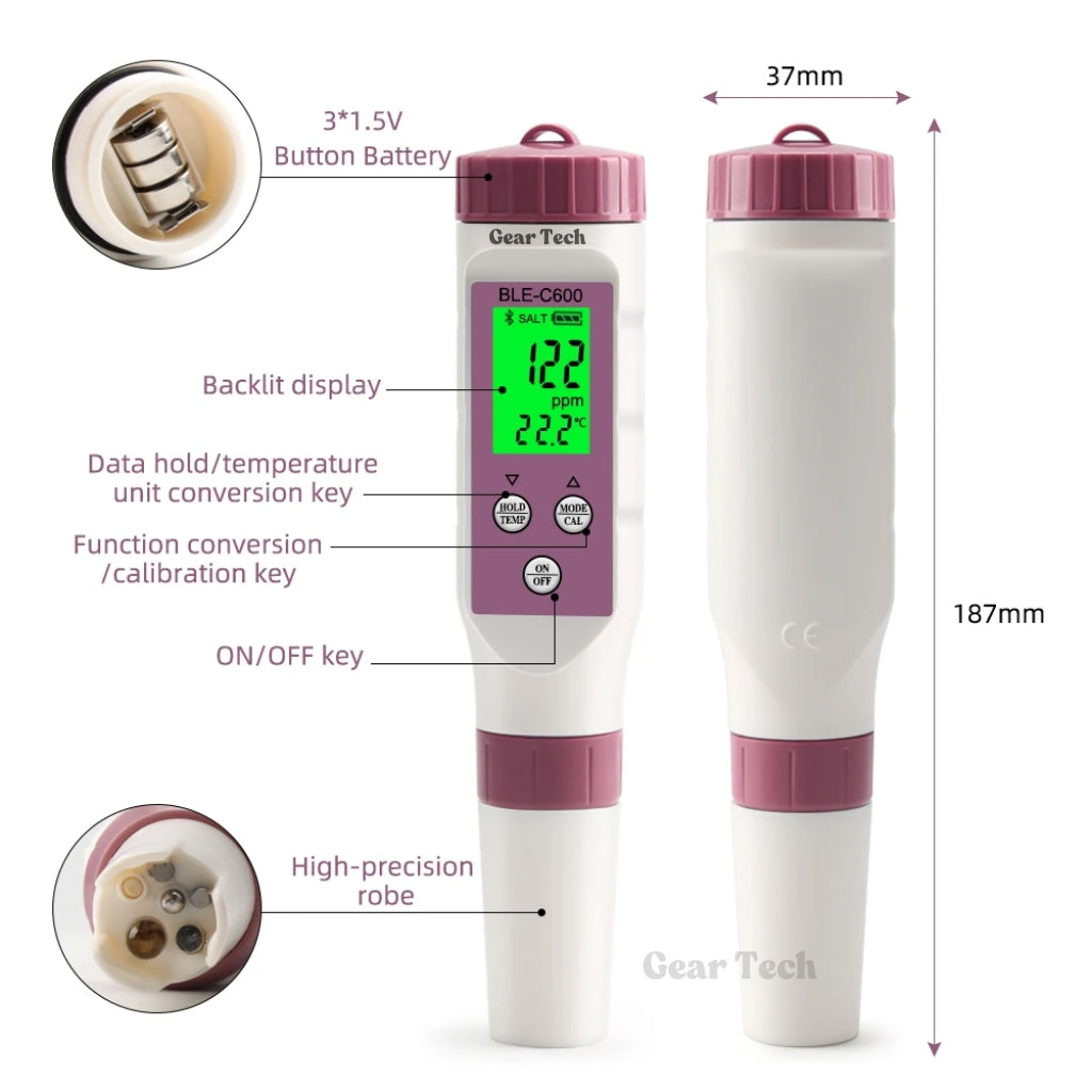 AquaSense digitale zwembadtester met 7 parameters — via app verbonden pH- en chloormonitor