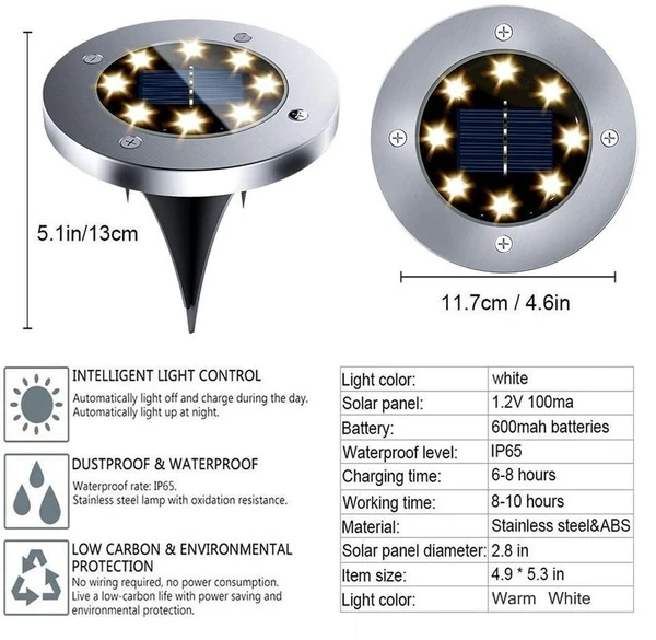 Solar-Bodenleuchten mit 12 LEDs — wasserdichte Außenleuchten für den Garten