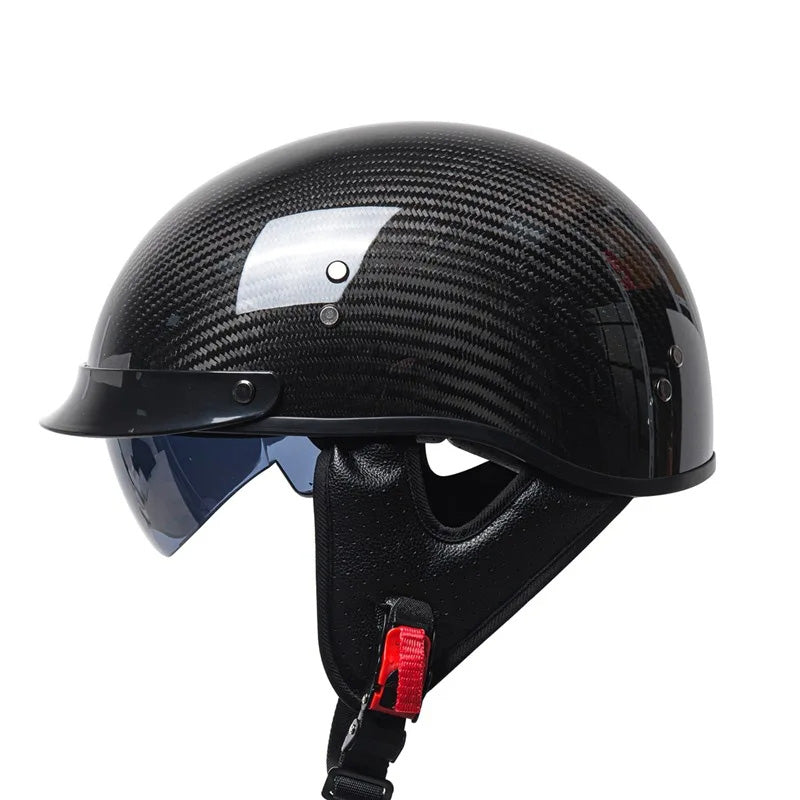 Retro Carbon Fiber Half Face Helmet — Lightweight, DOT ECE Certified
