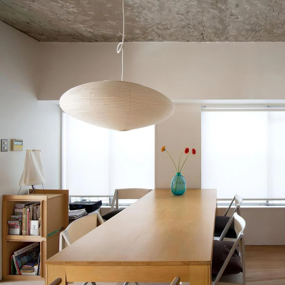 Mulberry Paper Japandi Ceiling Light — Geometric White LED Design, 50 cm and 60 cm