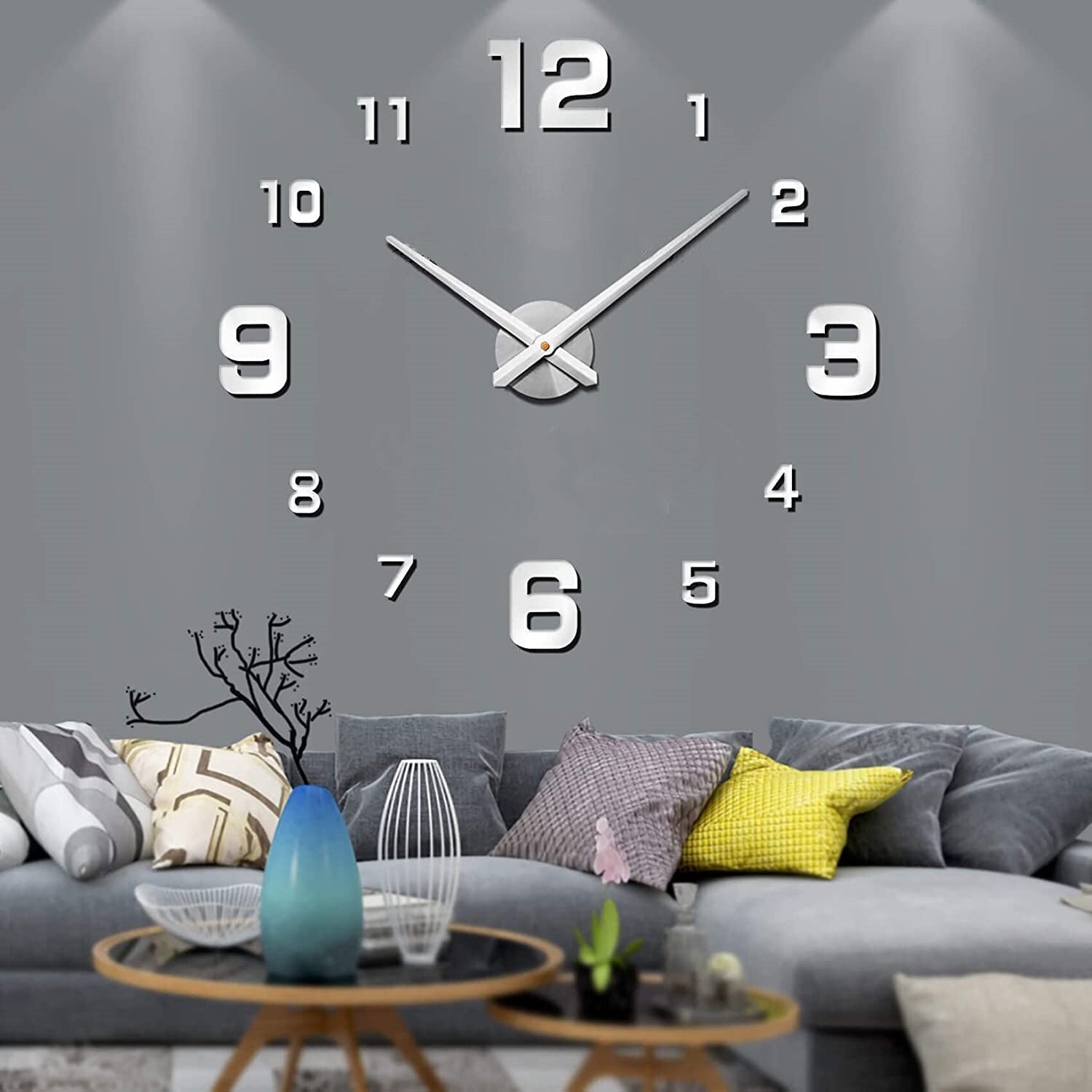 Reloj de pared negro moderno Luminor — Movimiento de cuarzo fiable