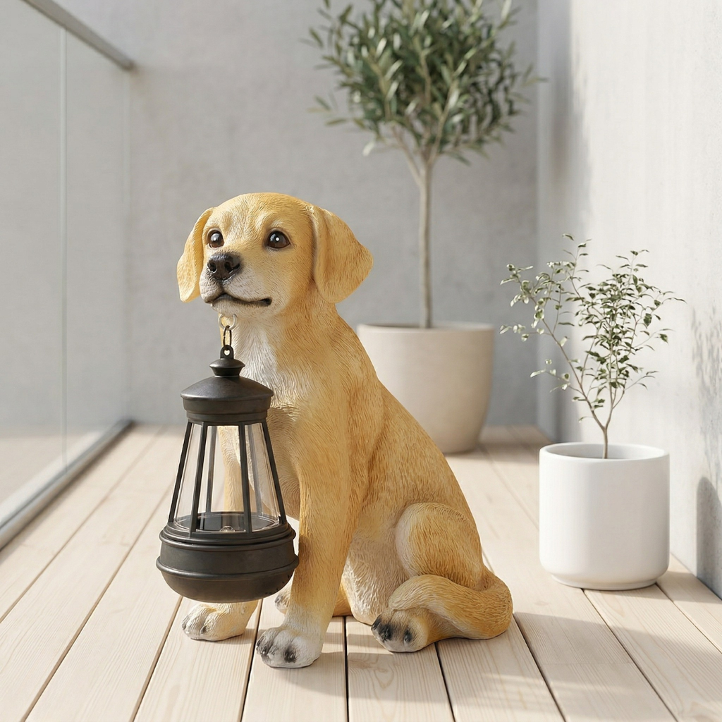 Solar Powered Dog Statue — Weather Resistant Garden Ornament